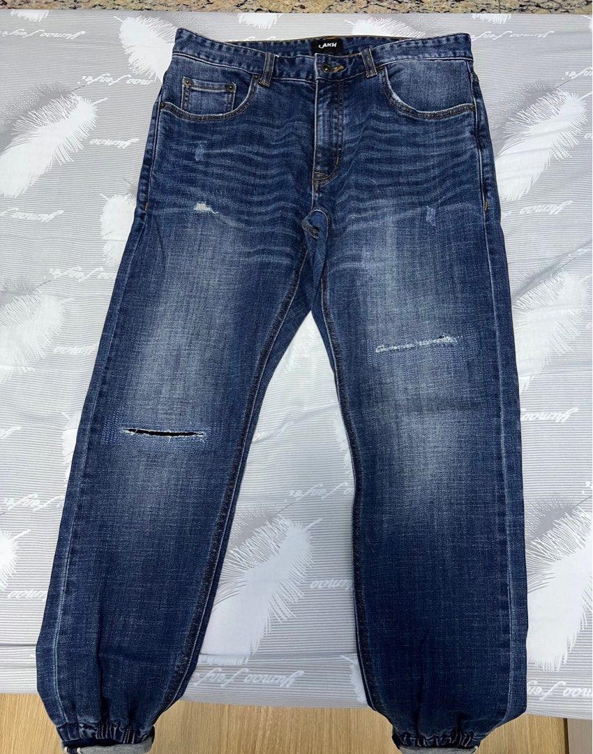 Pinroll Baggy Jeans LAKH Ripped Pinroll Jeans, 男裝, 褲＆半截裙