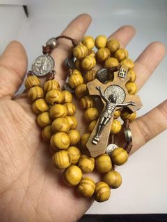 Made in Jerusalem olive wood St Benedict protection rosary bracelet
