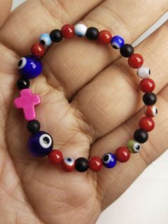 Made in Vatican Rome Anti usog red circles, black onyx, evil eye with turquoise cross powerful protection baby bracelet