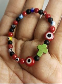 Made in Vatican Rome anti usog red corales, black onyx, evil eye, with turquoise cross powerful protection baby bracelet
