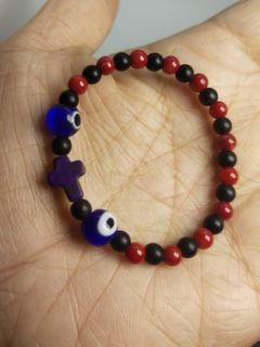 Made in Vatican Rome anti usog red corales, black onyx, evil eye murano with turquoise cross powerful protection baby bracelet
