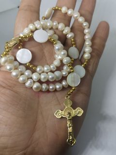 Made in Vatican Rome beautiful freshwater pearls & mother pearl St Benedict protection rosary