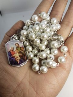 Made in Vatican Rome beautiful white pearl holy family rosary