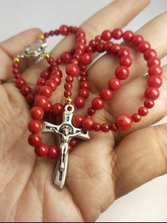 Made in Vatican Rome Italy red corales St. Benedict protection rosary
