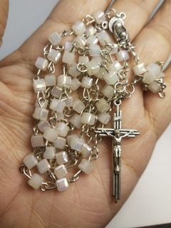 Made in Vatican Rome white cube Swarovski crystal rosary