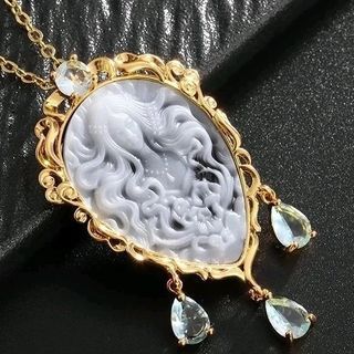 Magnificent Medusa Victorian Queen Stainless Gold Plated 3D Cameo Jewelry Necklace