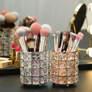 Makeup Brush Storage Holder Glitter Crystal Decorative Pen Organizer Brush Storage Bucket Gold/Silver/Rose gold Metal Bucket
