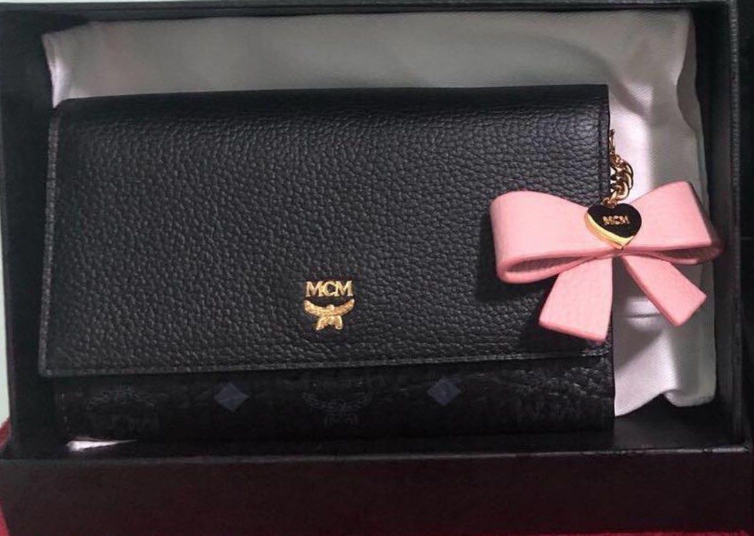 MCM Mina Bow Medium Tri Fold Leather Wallet