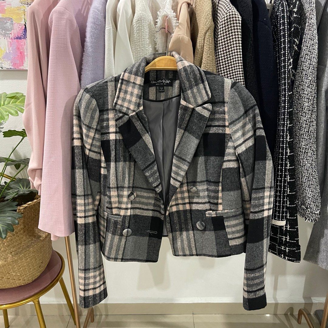 MISS SELFRIDGE Grey pink long sleeve collared jacket