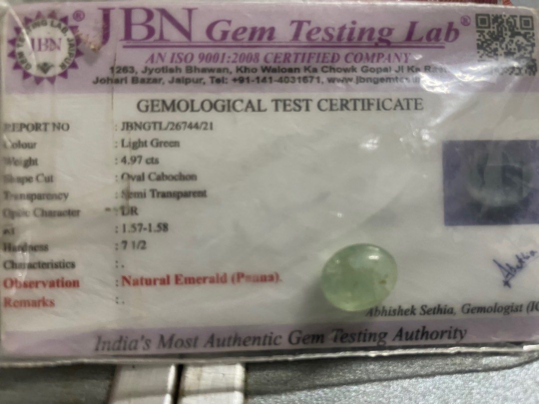 Natural emerald with lab test certificate, Men's Fashion, Watches ...