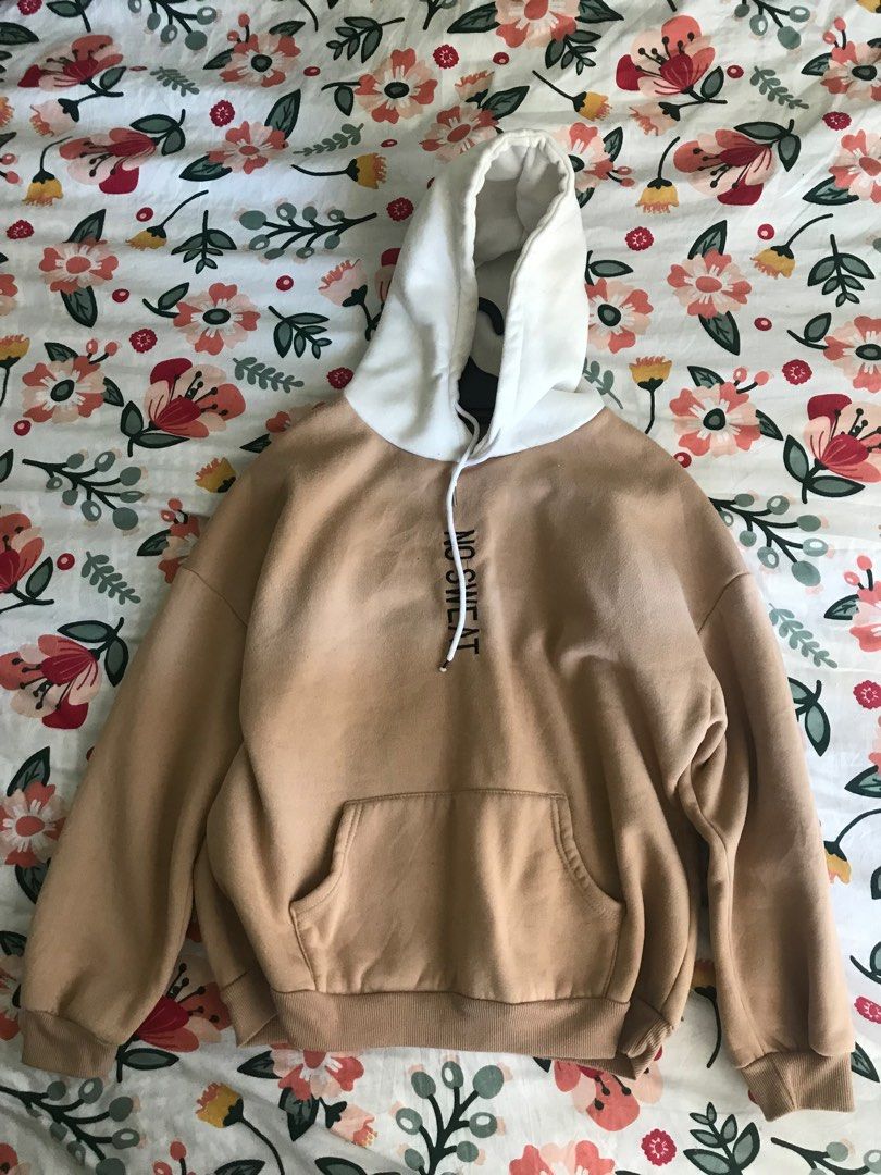 NO SWEAT BEIGE WHITE HOODIE Women s Fashion Tops Other Tops on