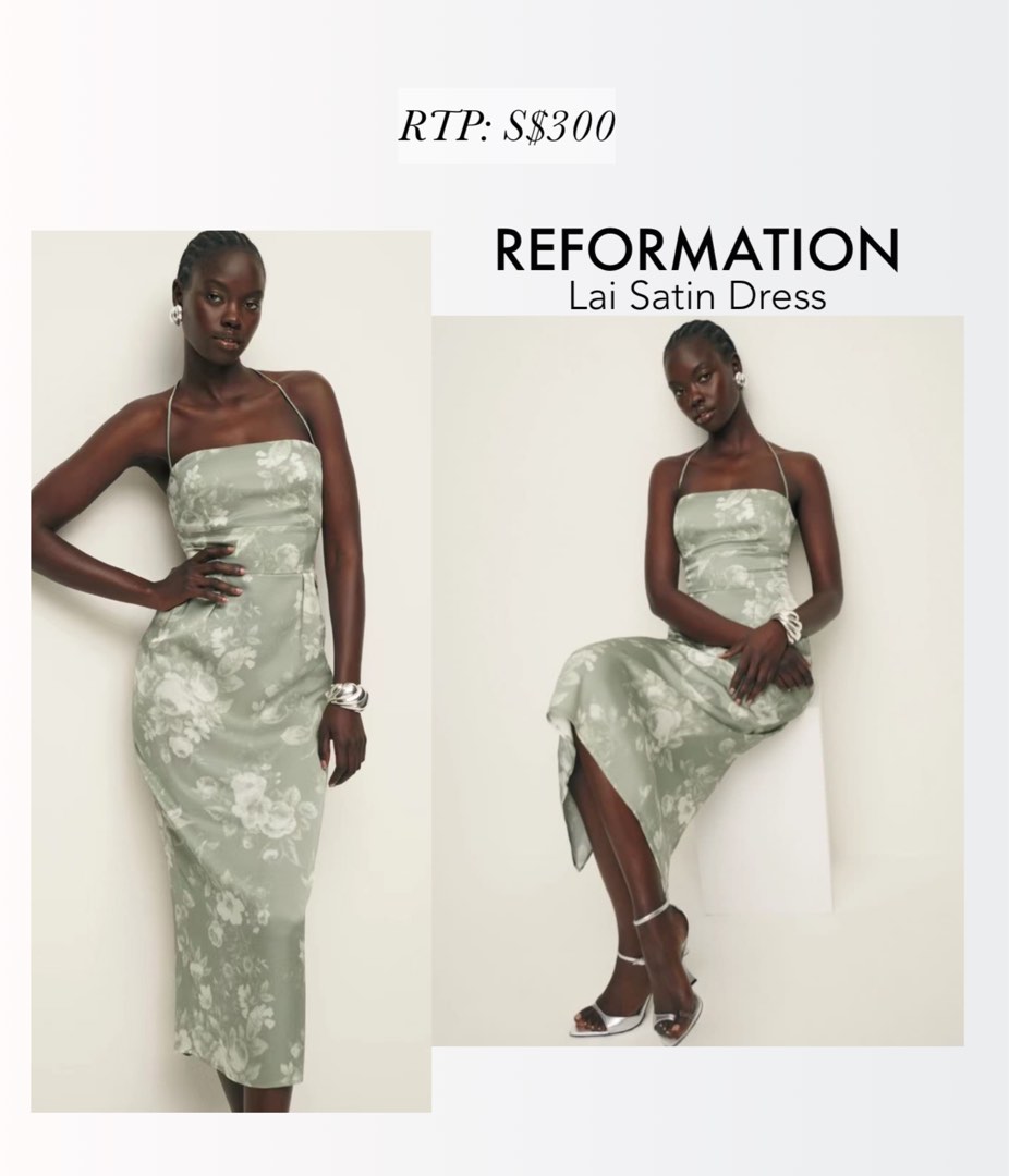 Reformation Lai satin green floral dress Women s Fashion Dresses Sets Dresses on Carousell