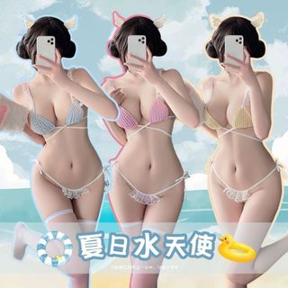 情趣內衣sexy lingerie 小清新繫帶三點式6613 (藍/黃/粉)63015194049665110