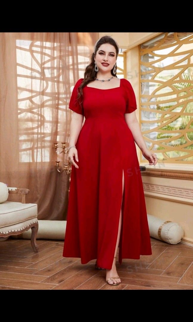 SHEIN RED DRESS WITH SLIT 3XL Women s Fashion Dresses Sets Evening dresses gowns on Carousell