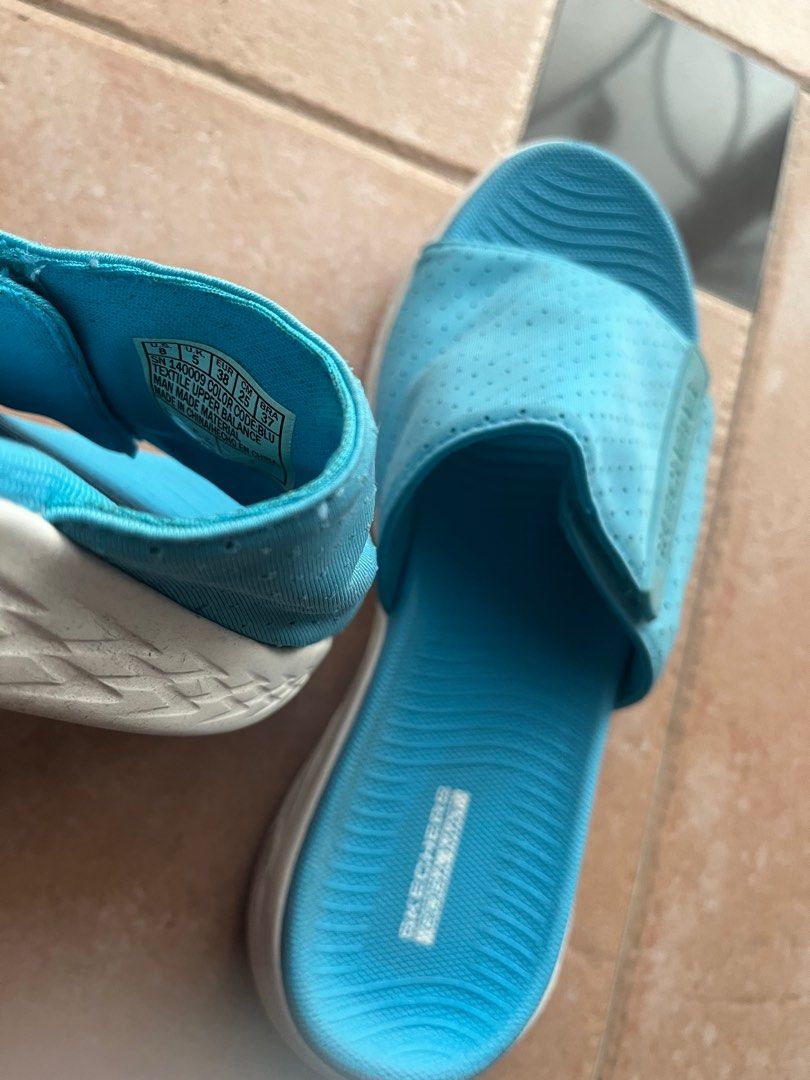skechers slides blue