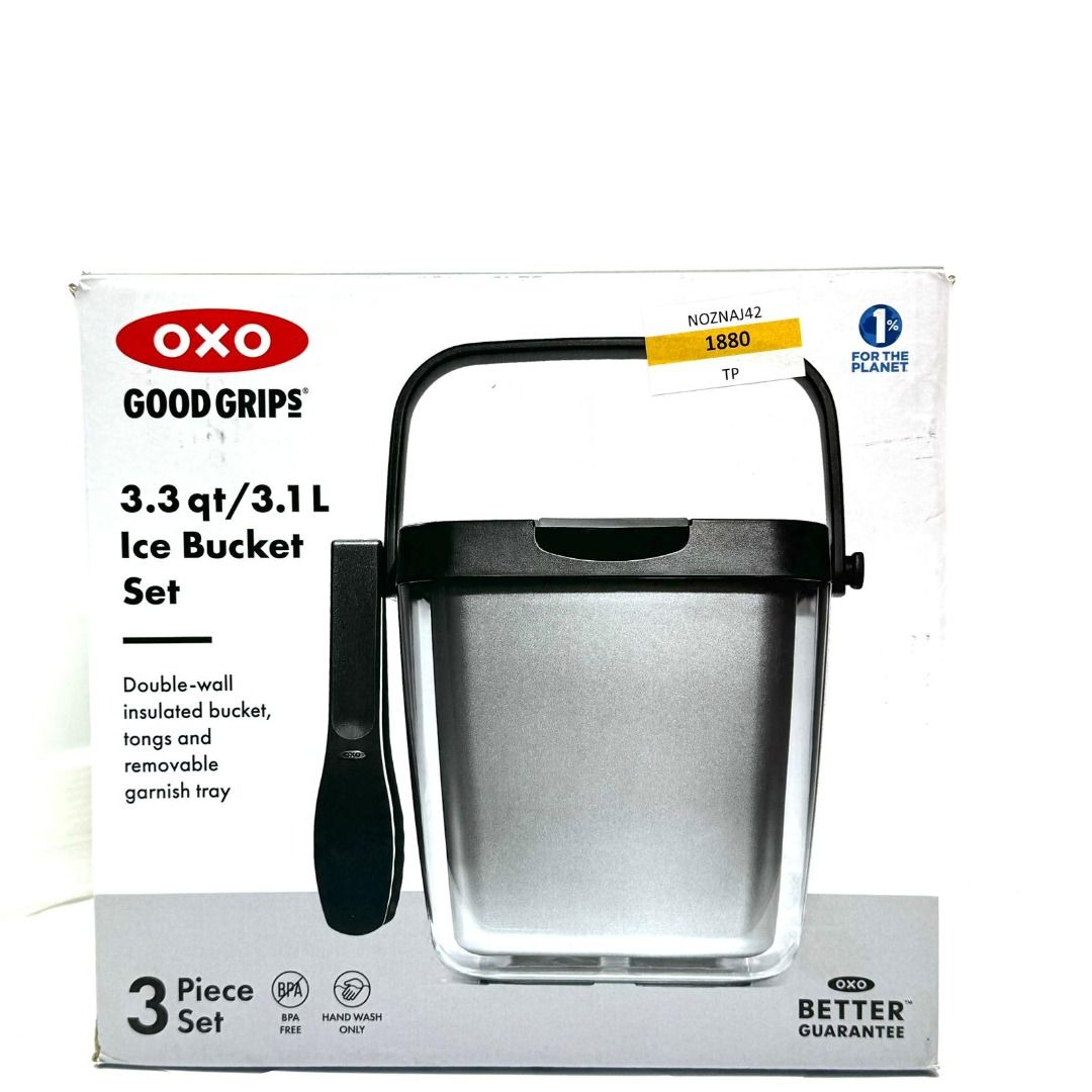 TP OXO Good Grips Double Wall Ice Bucket with Tongs and Garnish Tray Grey
