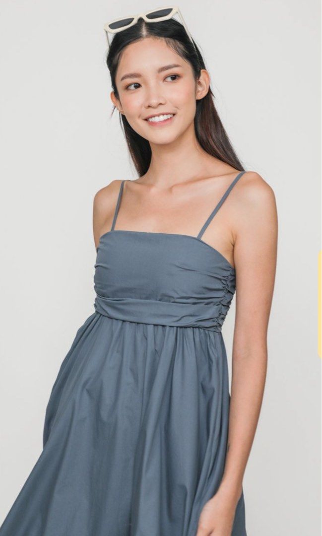 TTR Juliette Ruched Midi Dress (Gunmetal Blue), Women's Fashion, Dresses &  Sets, Dresses on Carousell