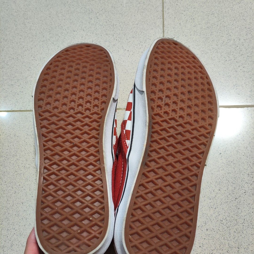 Vans red checkered top slip on