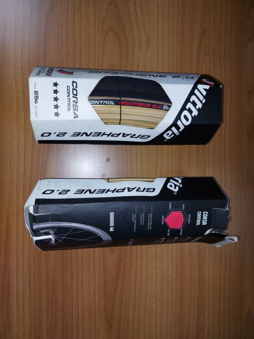 Victoria Corsa Control Clincher Tyres (Category: Bicycles) located in Quezon City. Submitted by tech.crew828 (Listing ID 1290331490, Image 2). Description: Brand New in Box Price Php3,000.00 per Piece 700c x 25 Road Bike Tyres Stores as Spares RFS : Upgraded to Tubeless.