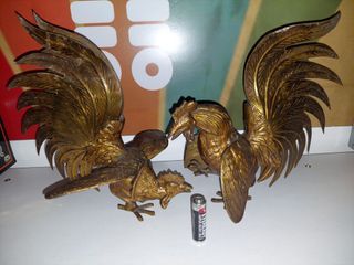 Vintage 60s brass bronze cock fighting rooster sculture