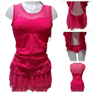 YIMEISHAN Hot Pink Mesh Skirt Three Piece Swimsuit /  Swimwear 3in1 Size XL