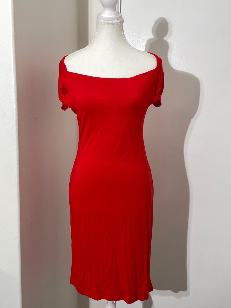 Red dress off shoulder zara on sale