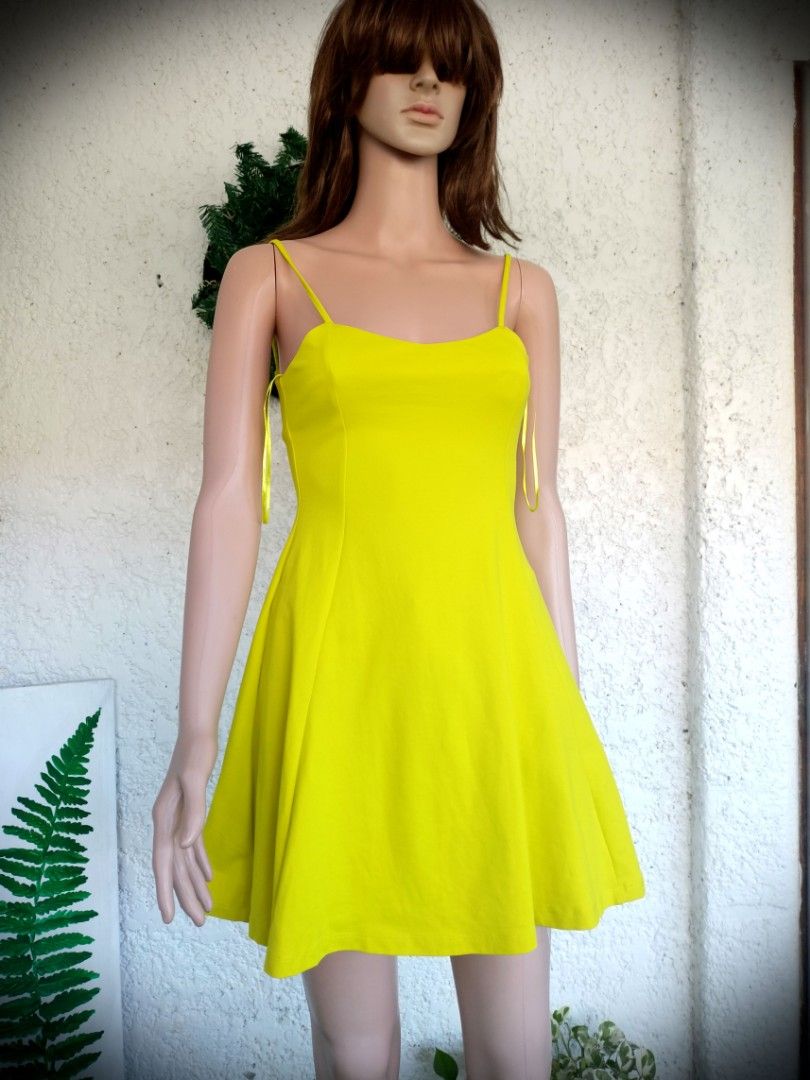 zara yellow fitted dress Chiffon Ruffle Gown with Tie-Back