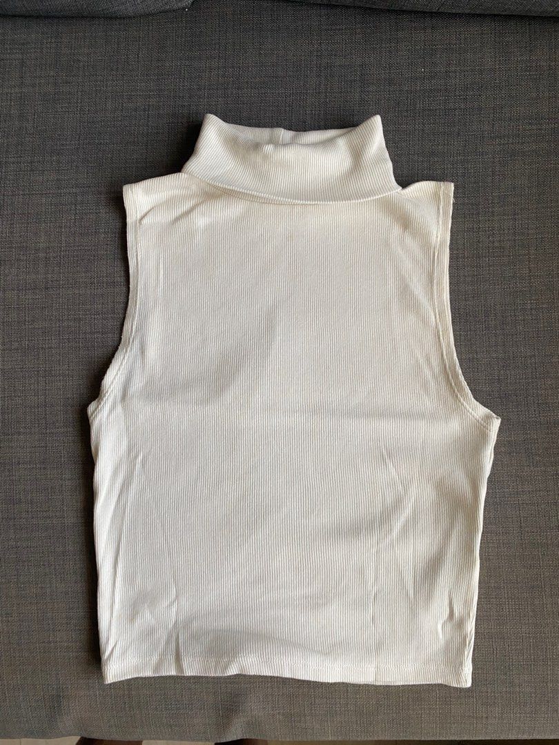 ZARA White Turtleneck Sleeveless Top