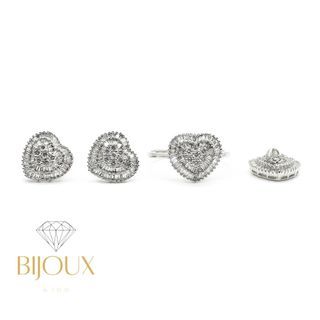 💎18K HK Setting Heart Earrings, Ring & Pendant Jewelry Diamonds Set Pawnable💎
