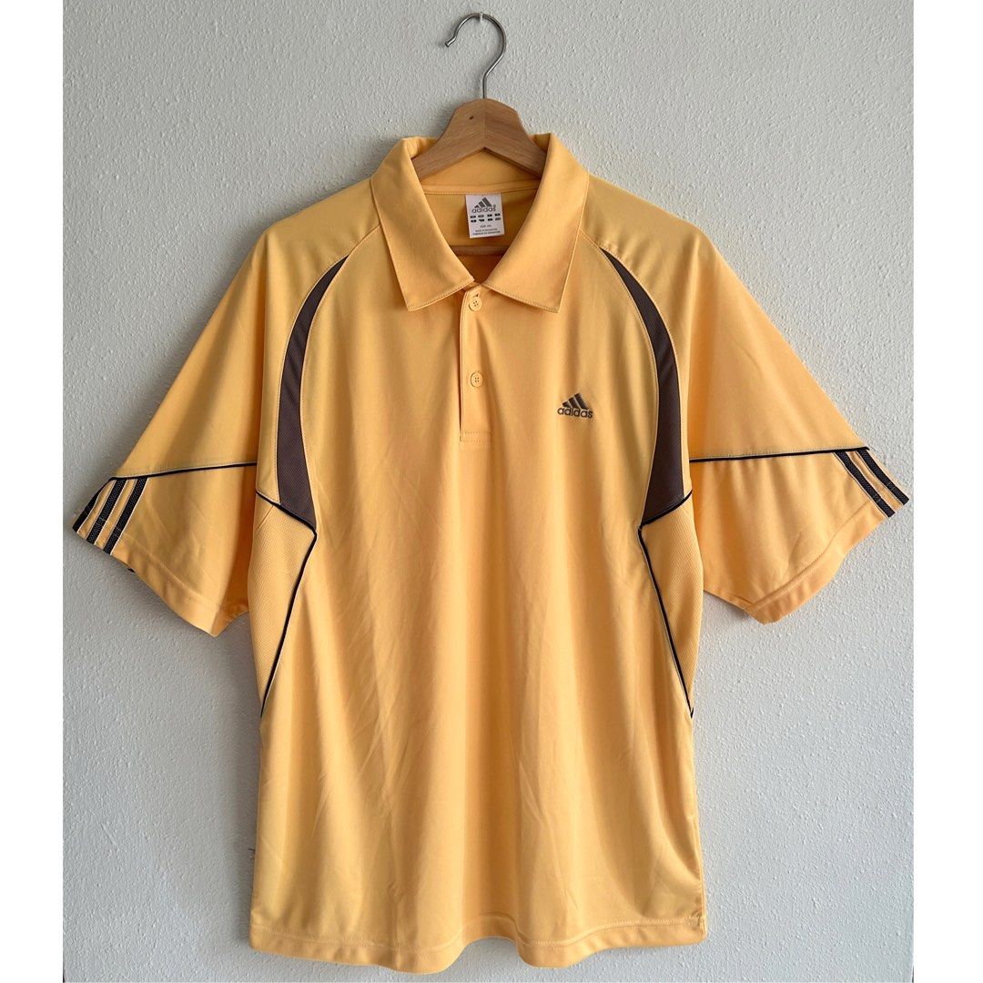 Adidas Yellow Collared Dri Fit Short Sleeve Polo Shirt Top