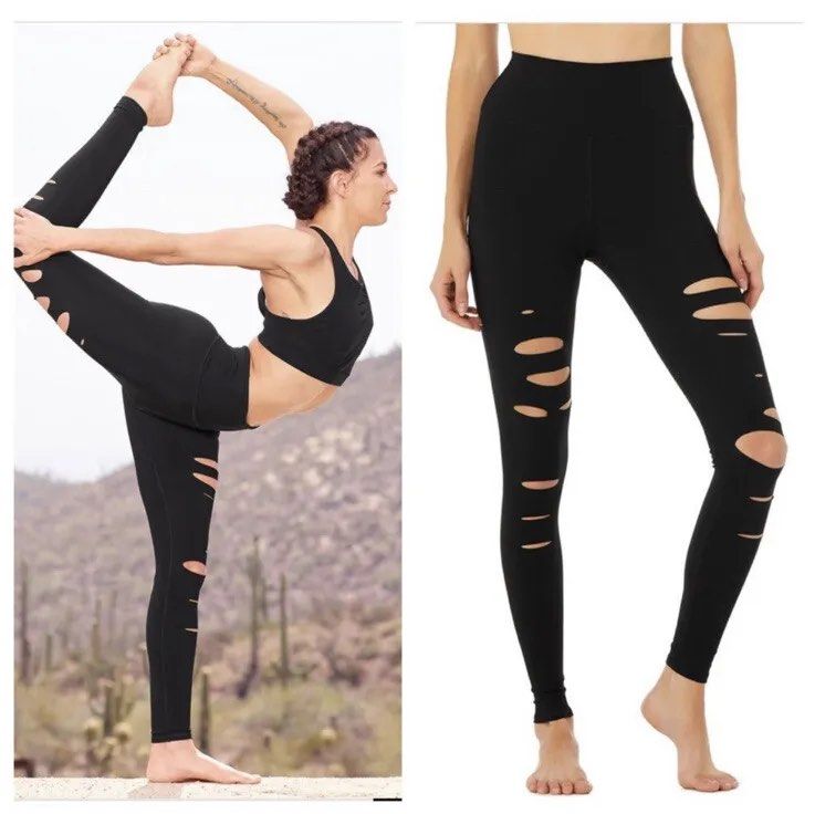 Alo Yoga Hight-waist Ripped Warriors Leggings Gray Size M - $30