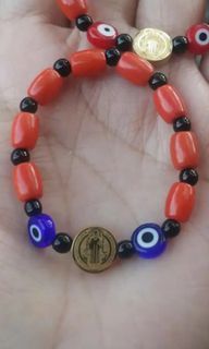 Anti usog Italy corales & black onyx with St. Benedict medallion evil baby protection bracelet