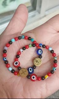 Anti usog Italy corales, black onyx with evil eye beads St. Benedict baby protection bracelet