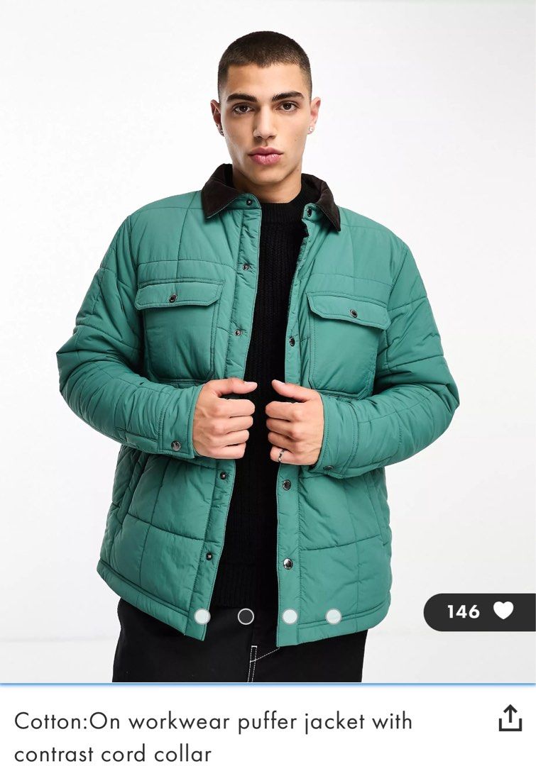 BN ASOS Cotton On workwear puffer jacket with contrast cord collar