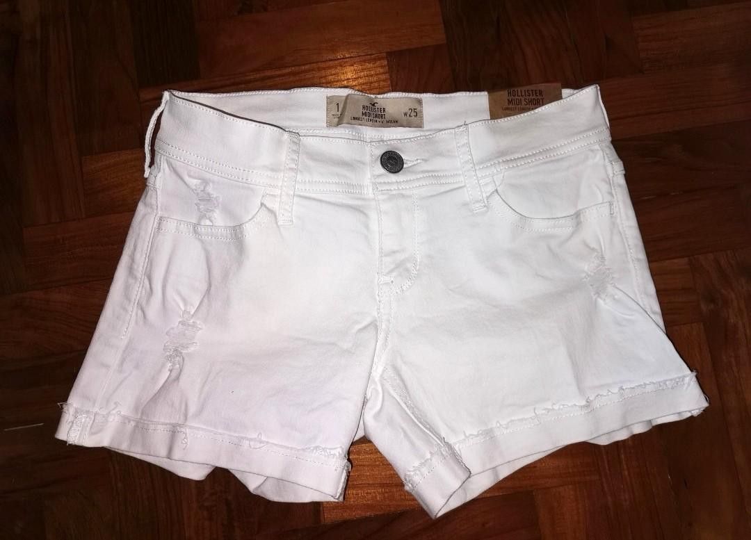 BNWT Hollister White Midi Denim Shorts Size 1 W25 Abercrombie