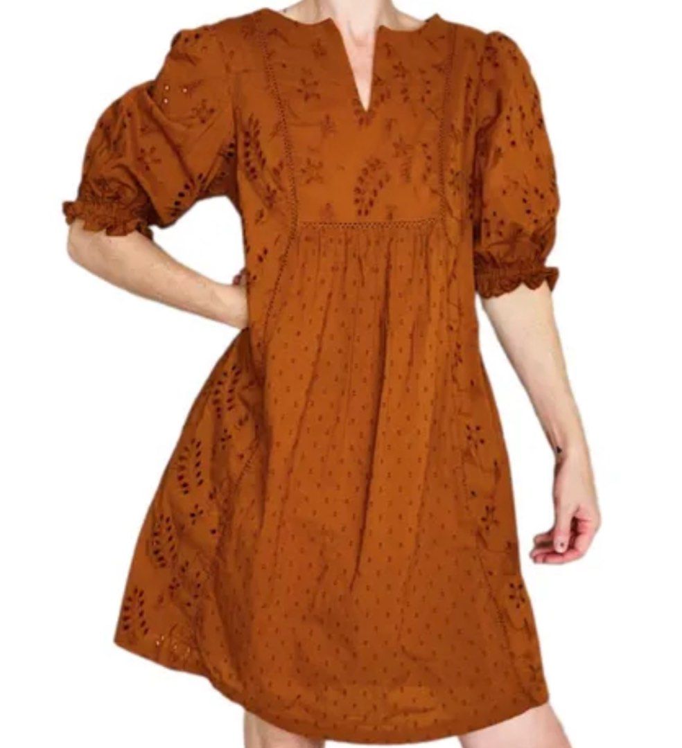 BRAND NEW UNIVERSAL THREAD burnt orange eyelet bohemian puff embroidered floral brown khaki dress sleeves v neck, Women's Fashion, Dresses & Sets, Dresses on Carousell BRAND NEW UNIVERSAL THREAD burnt orange eyelet bohemian puff embroidered floral brown khaki dress sleeves v neck, Women's Fashion, Dresses & Sets, Dresses on Carousell