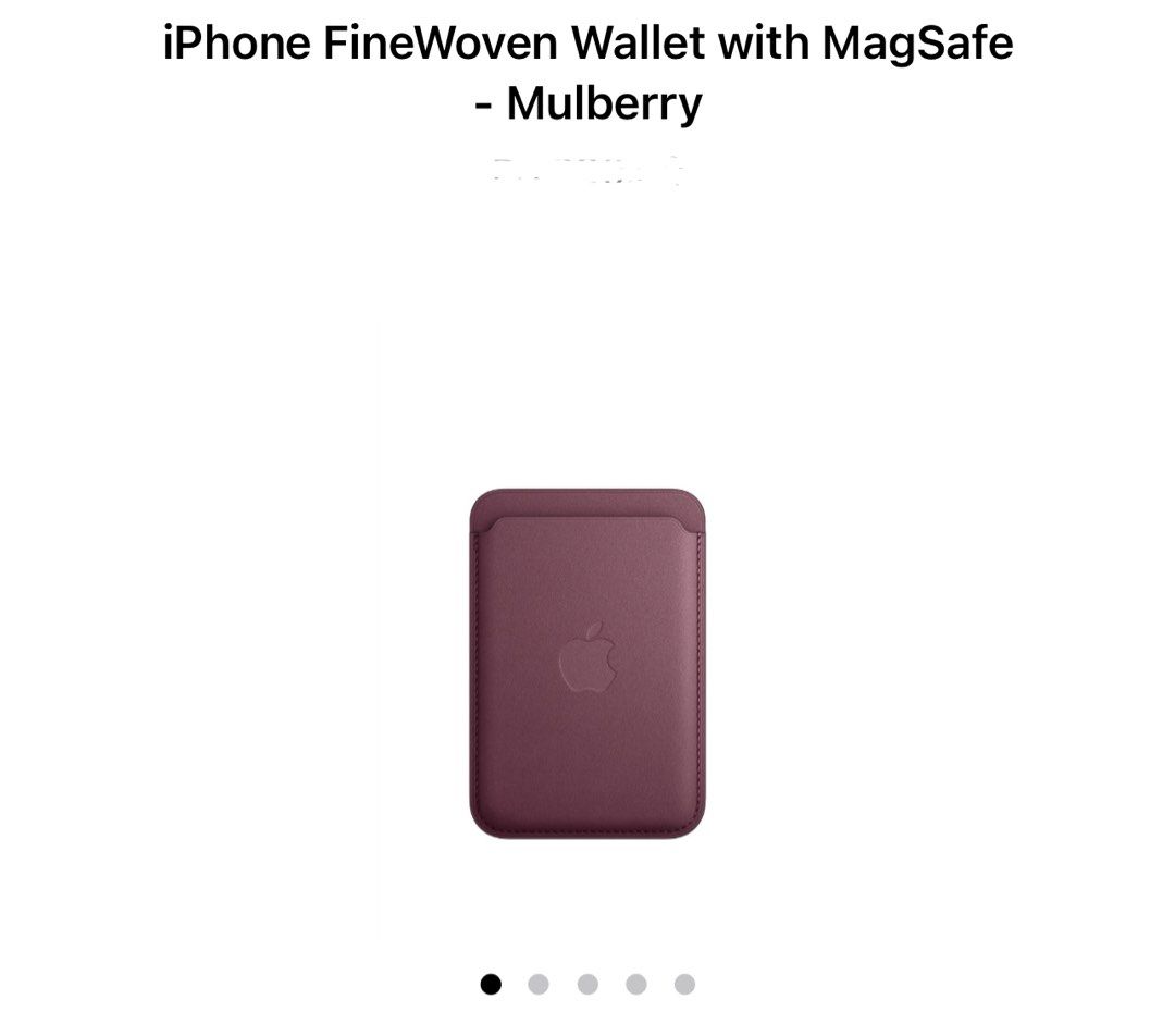 AUTHENTIC APPLE CARD HOLDER (Category: Wallets & Card holders) located in Subic. Submitted by riadg21 (Listing ID 1284144504, Image 1). Description: Apple Magsafe Iphone Finewoven Wallet in Mulberry. Bought in Hong Kong January 2024.
