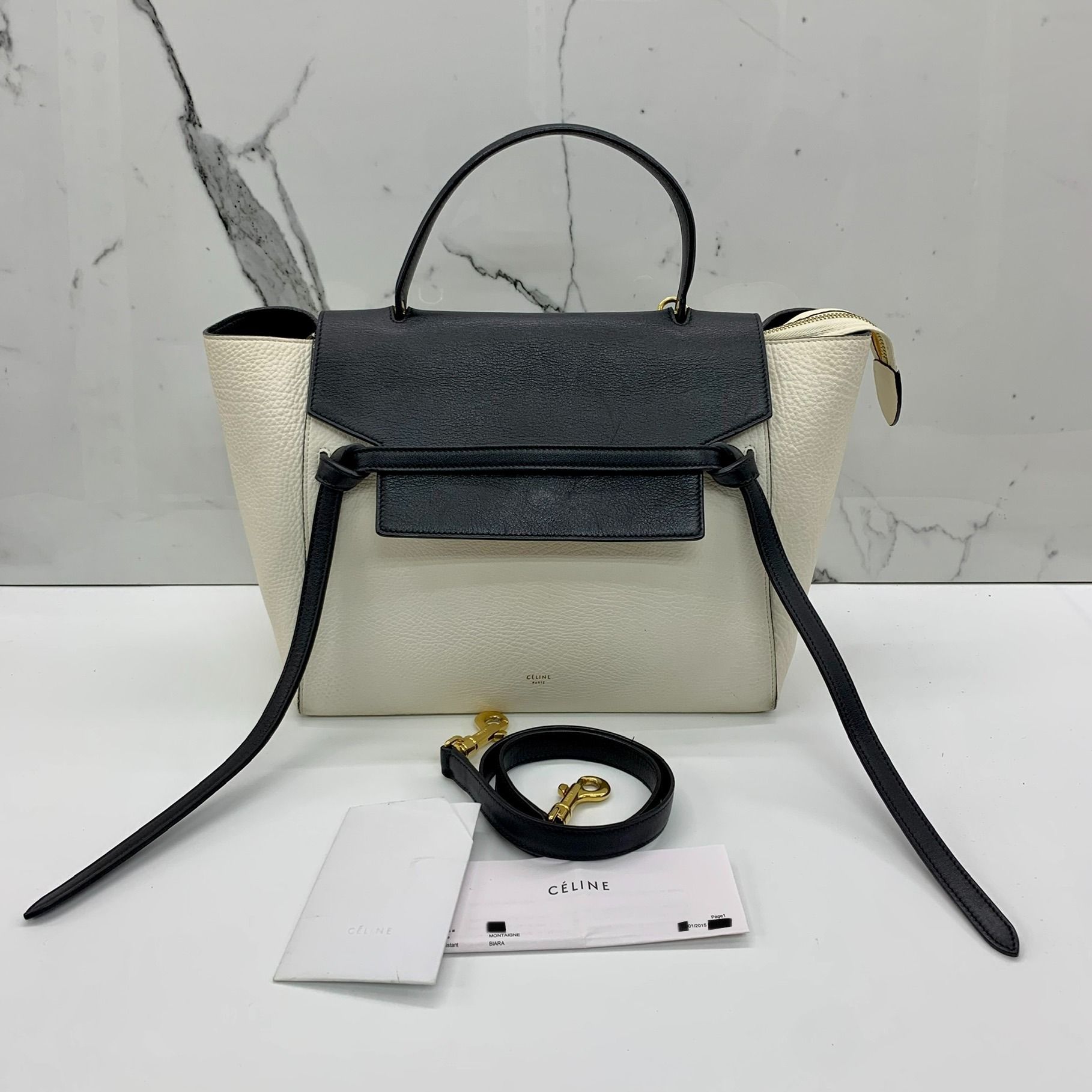 CELINE WHITE AND BLACK BICOLOUR MINI BELT 2WAY SHOULDER BAG 247000215 EK Luxury Bags Wallets on Carousell