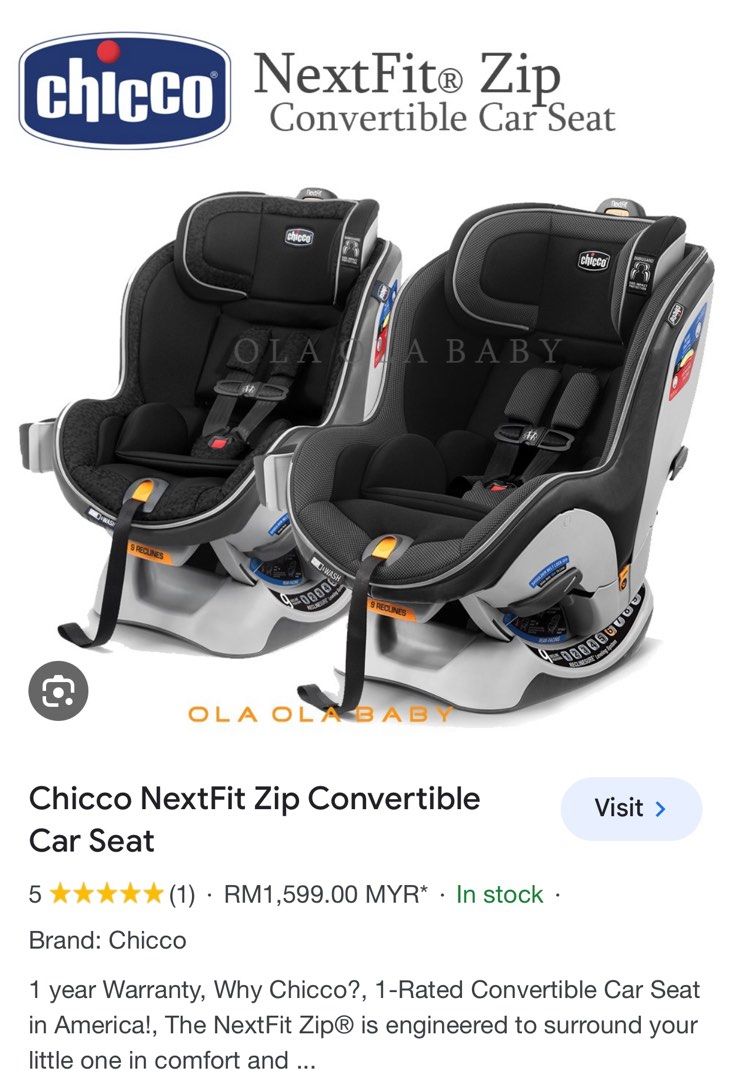 Chicco NextFit Zip Convertible Car Seat Rear Facing for Infants