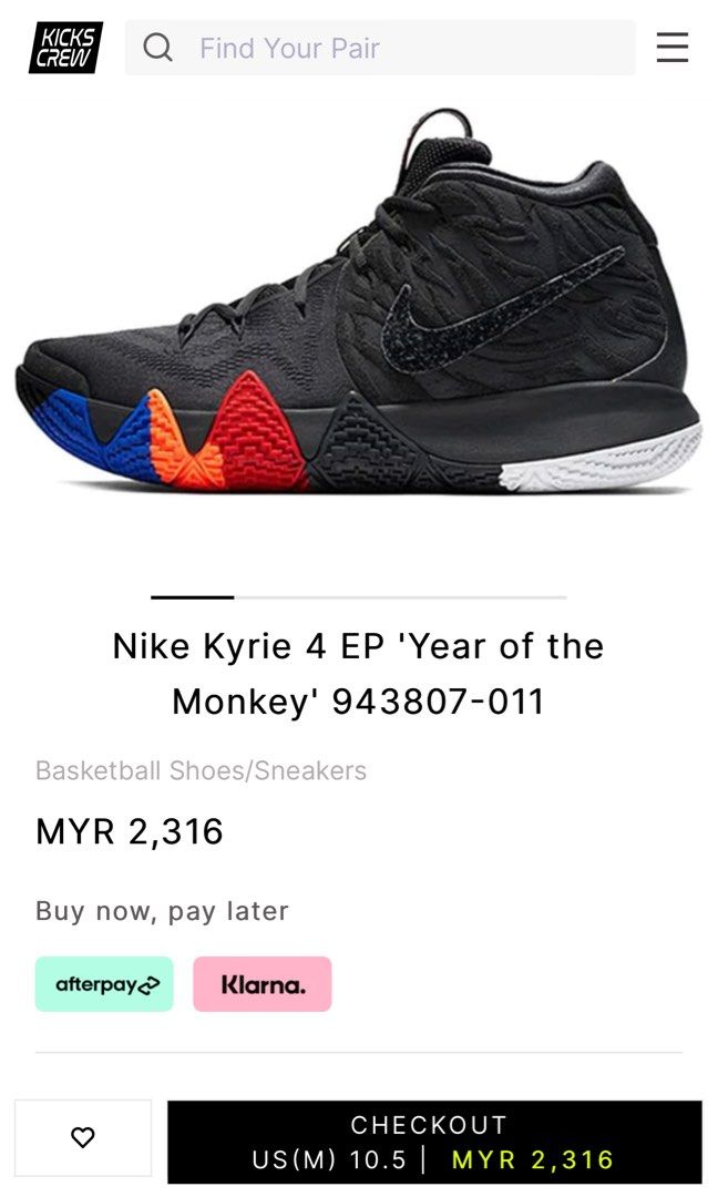 CNY Sale Nike Kyrie 4 Year of The Monkey basketball shoes 9.5uk nike basketball shoe Market Price RM2 300 Men s Fashion Footwear Sneakers on Carousell
