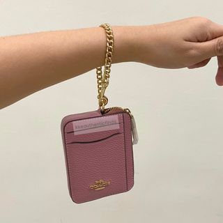 COACH Zip Card Case with Chain in True Pink