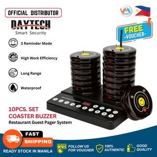 Daytech E P1000 6 Restaurant Guest Pager System Rechargeable 120 Meter Table Queue Calling System Coaster Beeper Pager Long Range Portable Buzzer Beep Lineup Waiting Queues for Restaurant Clinic Church Hospital Coffee Shop - VMI Direct