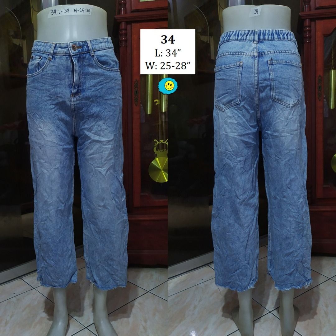 Denim Wide Leg Maong Mom Jeans Korean Baggy Pants 34 Women s Fashion Bottoms Jeans on Carousell