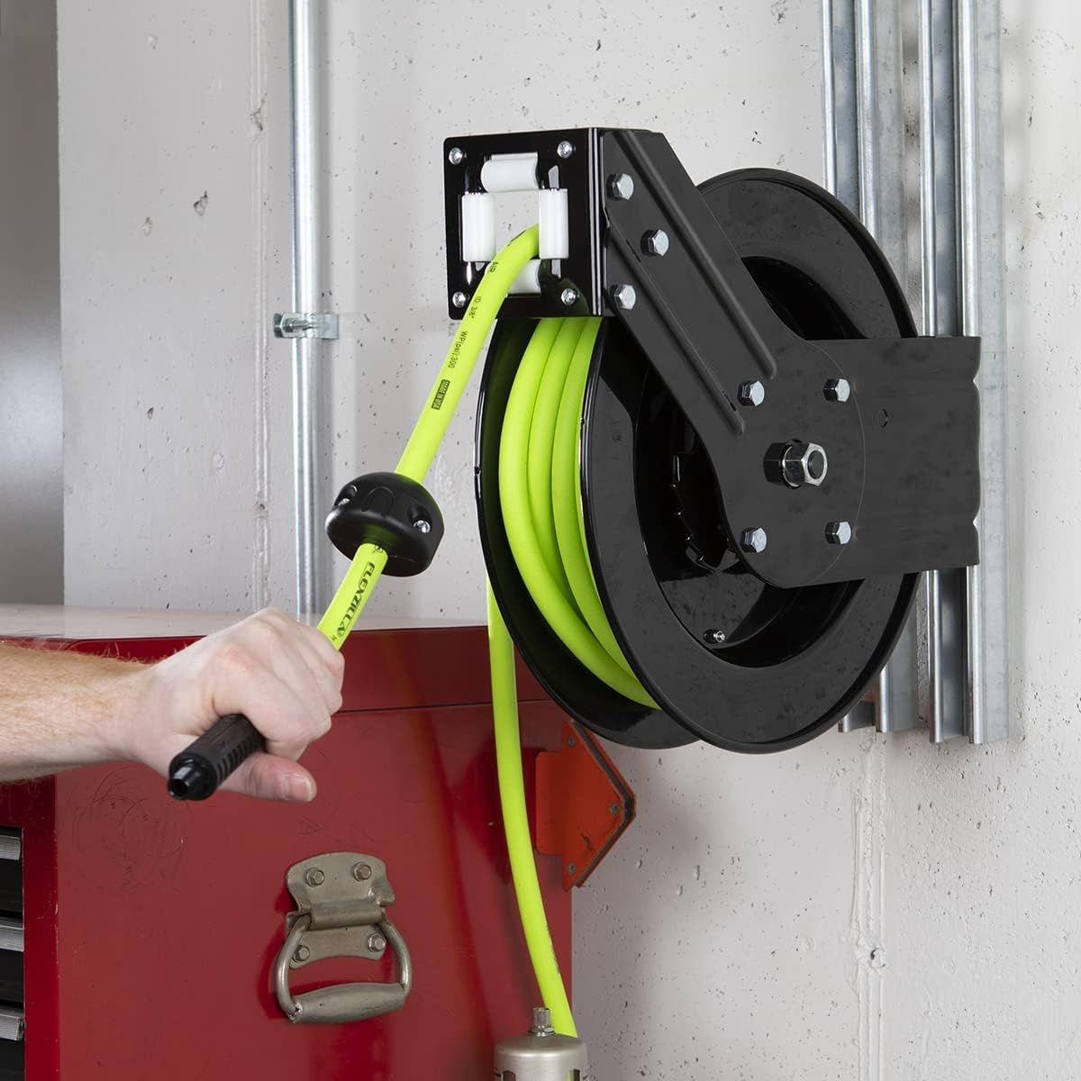 sg stock] Flexzilla Open Face Retractable Air Hose Reel, 3/8 in. x 25 ft,  Heavy Duty, Lightweight, Hybrid, ZillaGreen - L8603FZ (3/8\ (inches) x 25'  (feet)), Furniture & Home Living, Home Improvement