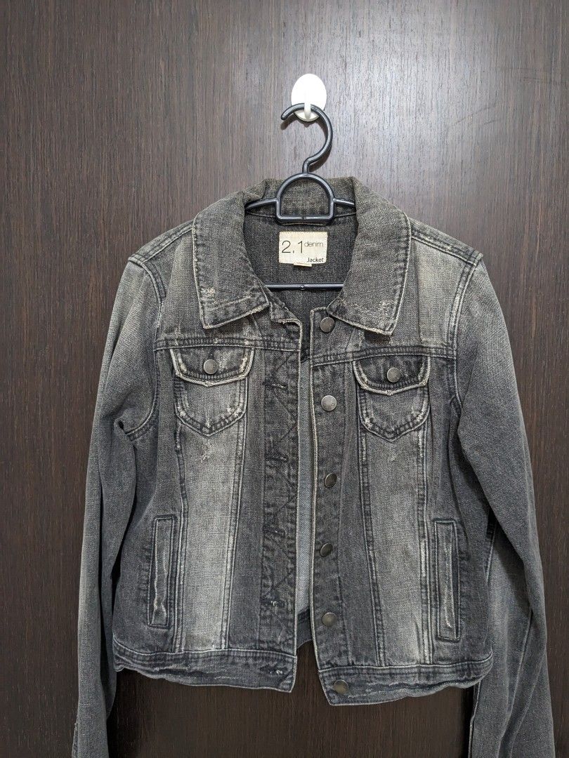Forever 21 F21 Denim Jacket Black Grey Washed