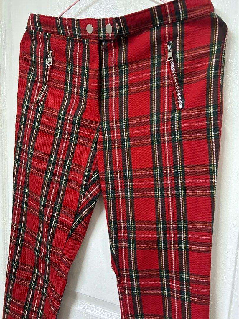 H M Red Checkered Pants