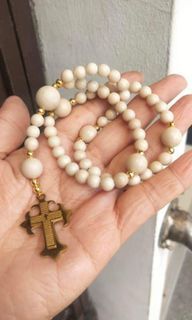 Ivory Bone with Our Father prayer crucifix rosary, made in Vatican Rome