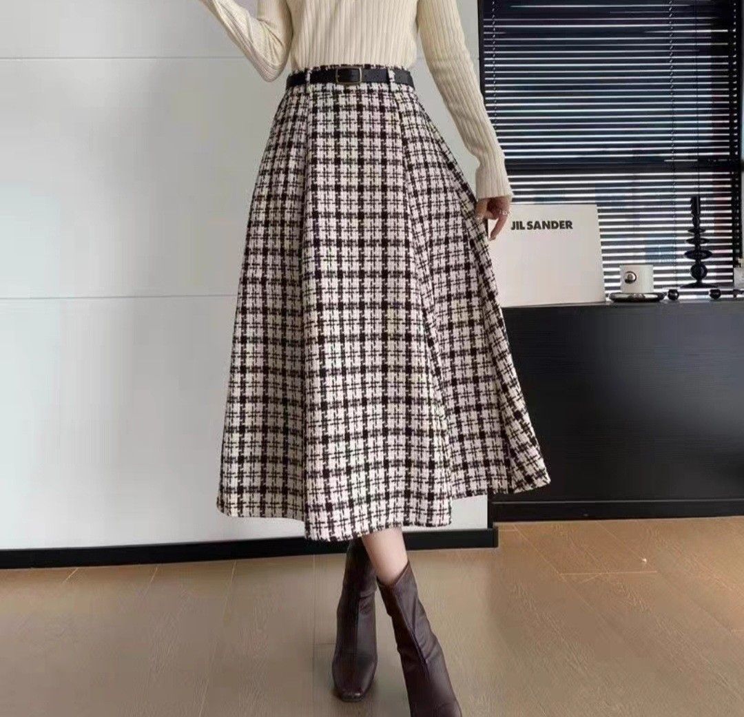 Khaki plaid wool skirt shop