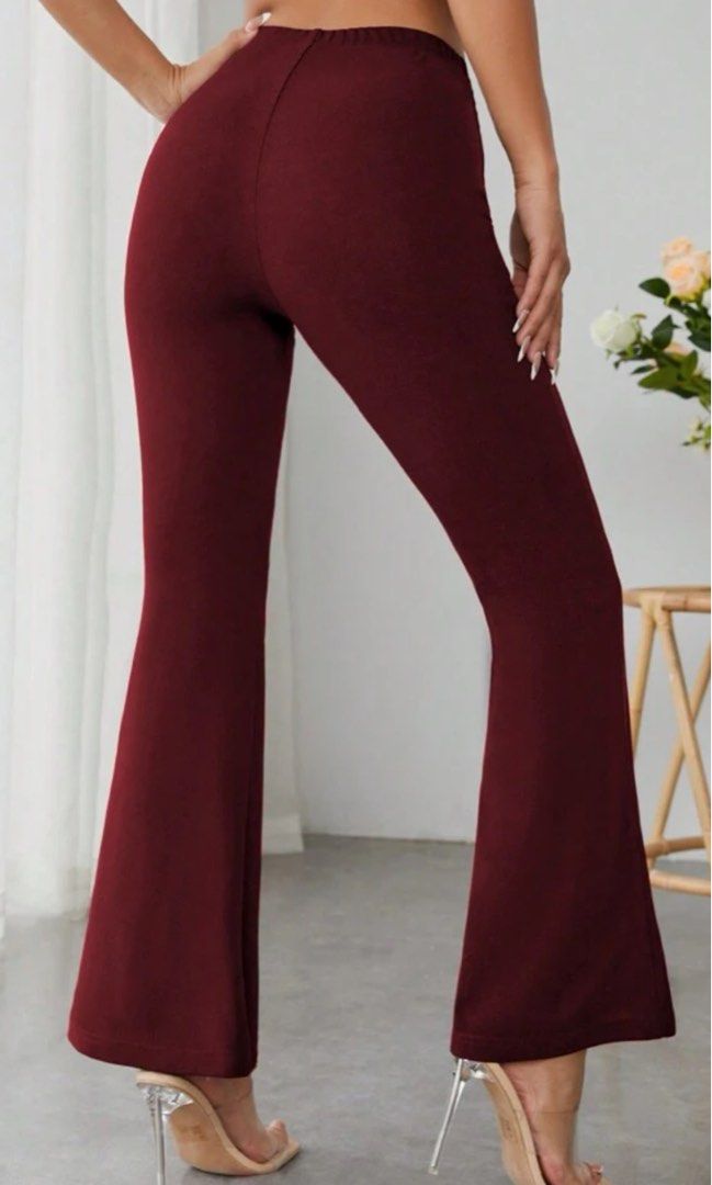 Maroon Wide Leg Flare Pants, Women's Fashion, Bottoms, Other Bottoms on  Carousell