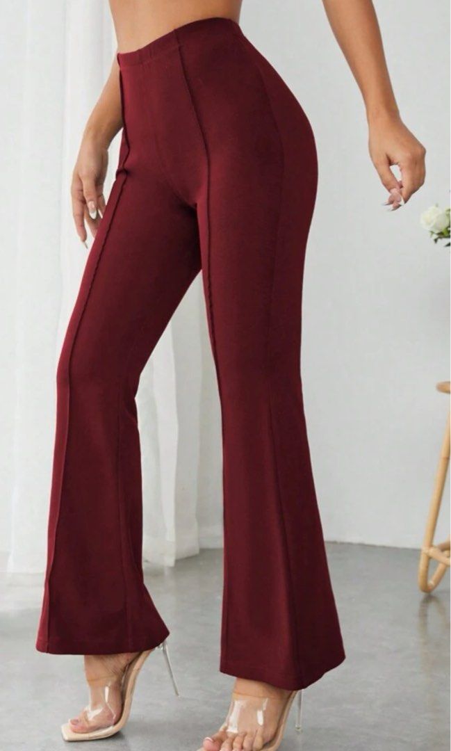 Maroon Wide Leg Flare Pants